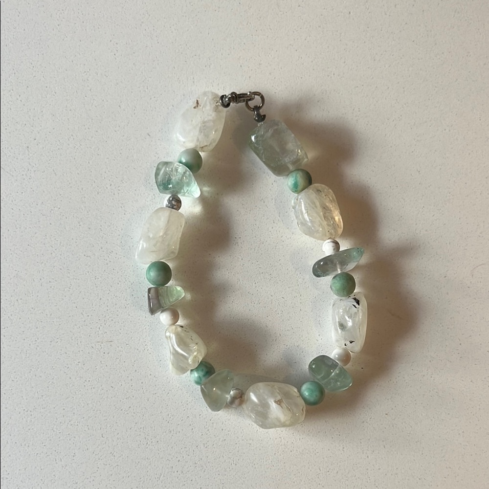 Elegant White and Green Beaded Bracelet